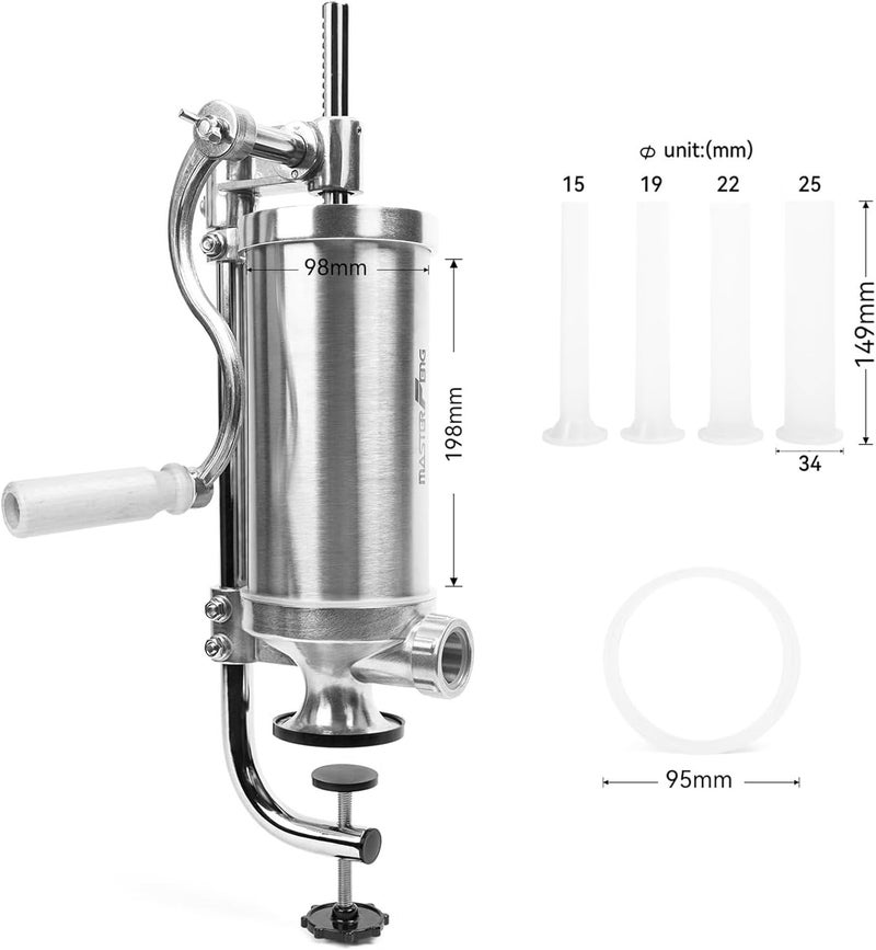 MASTER FENG 2.5 LBS Sausage Stuffer Vertical Stainless Steel Stuffing Maker Machine Packed with 4 Stuffing Funnels - Image 2